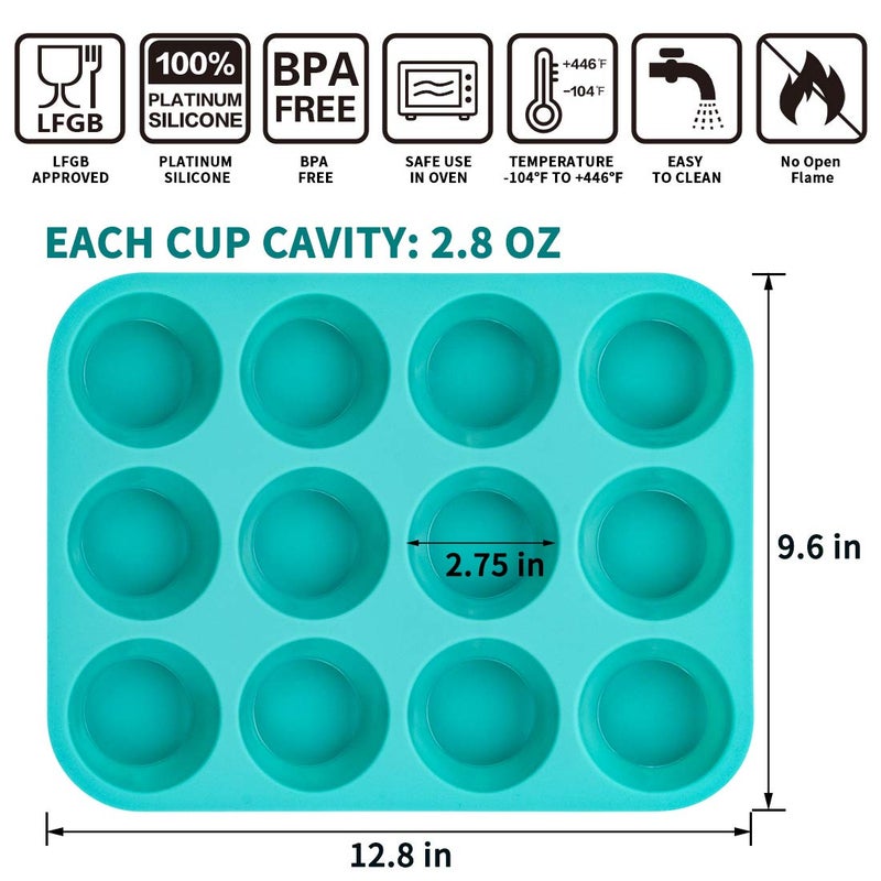 CAKETIME Silicone Muffin Pan Set, Cupcake Pans 12 Cups Silicone Baking Molds, Food Grade, Pinch Test Approved, Pack of 2 - Image 4